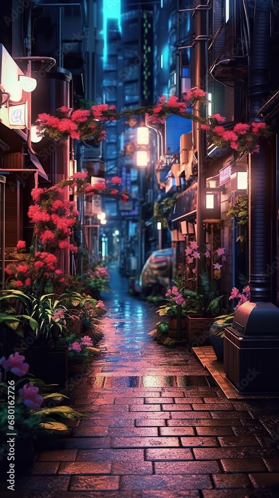 Naklejka premium night scene in asian city