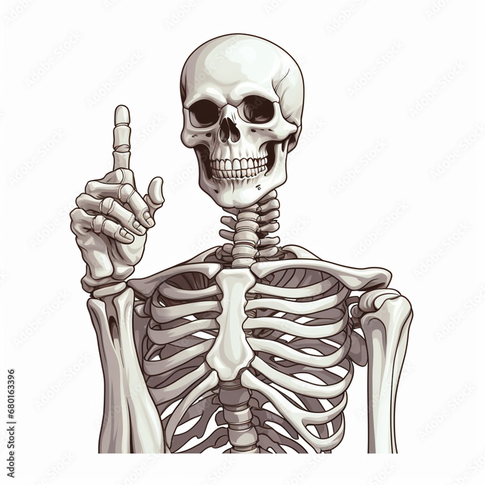 White skeleton thumbs up, white background created with Generative Ai White skeleton thumbs up, white background created with Generative Ai