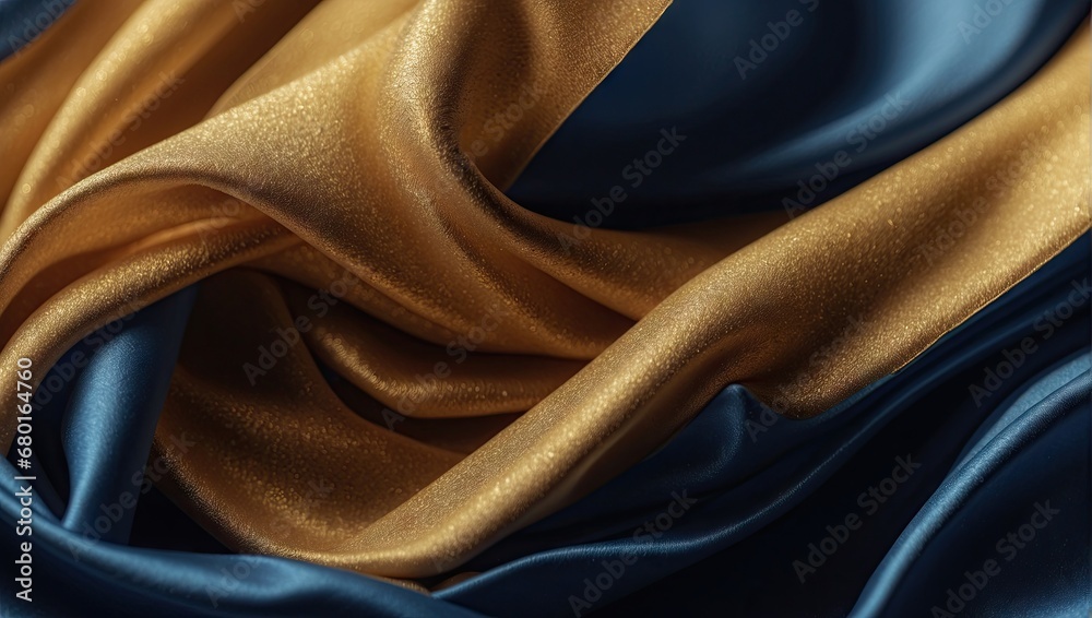 blue and gold luxury fabric wavy texture, abstract background, wallpaper design - obrazy, fototapety, plakaty 