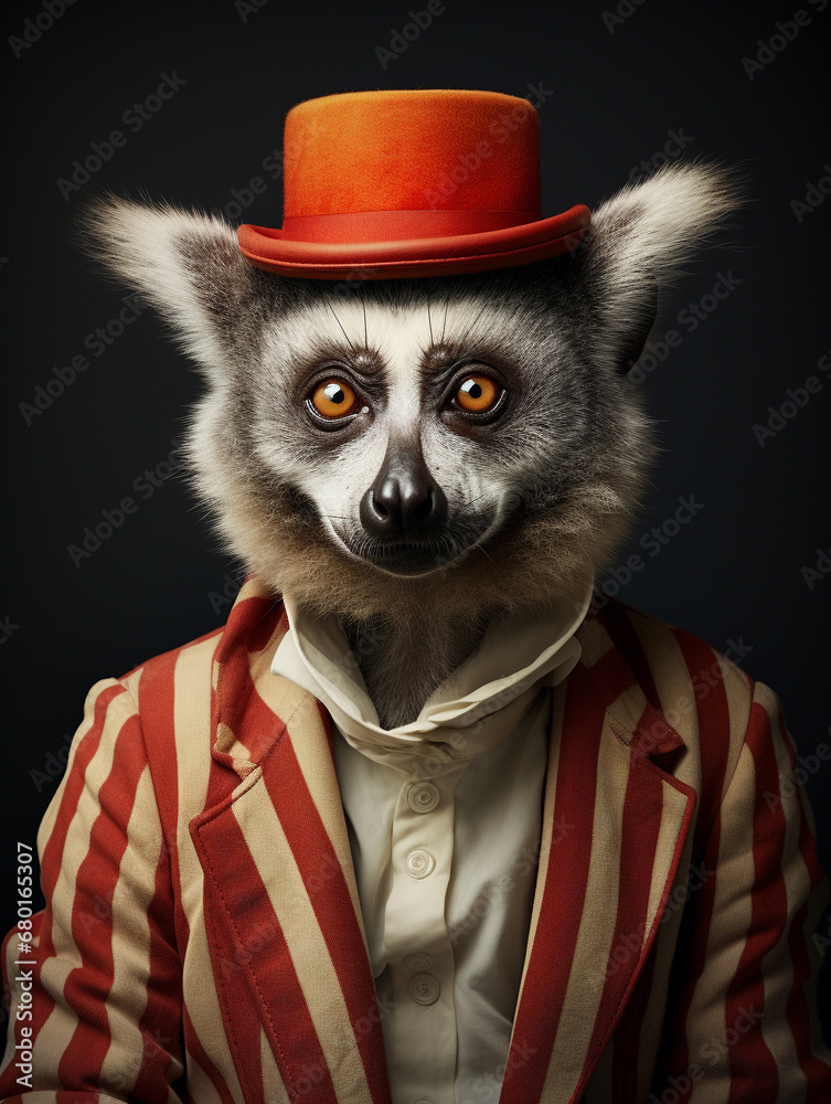 An Anthropomorphic Lemur Dressed Up as a Clown An Anthropomorphic Lemur Dressed Up as a Clown
