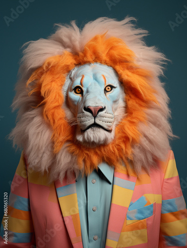 An Anthropomorphic Lion Dressed Up as a Clown