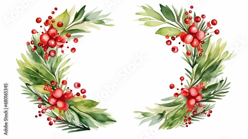 watercolor of christmas Wreath isolated
