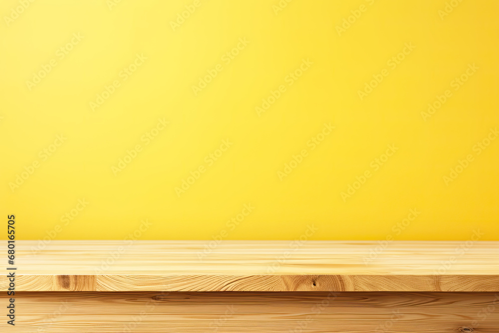 Naklejka premium Empty wooden table with yellow background