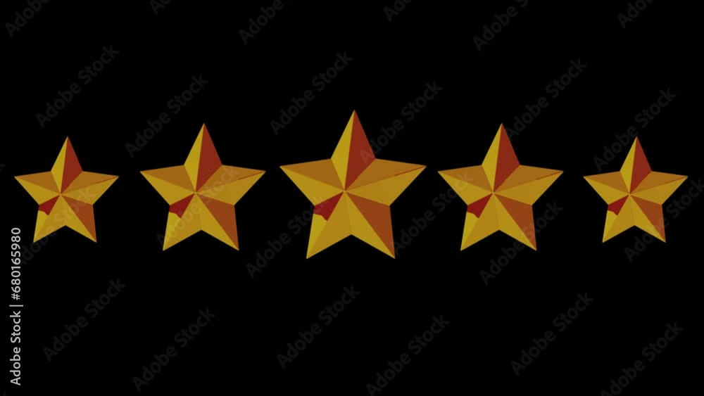 5 stars animation alpha channel, transparent background, Gold