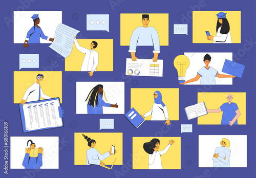 Learning community concept. Online education. Vector illustration.