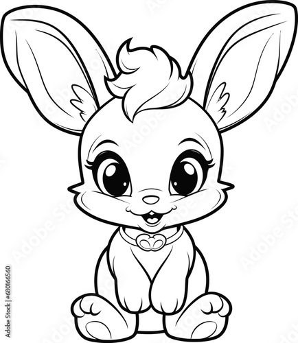 Rabbit cute animal vector , coloring page image