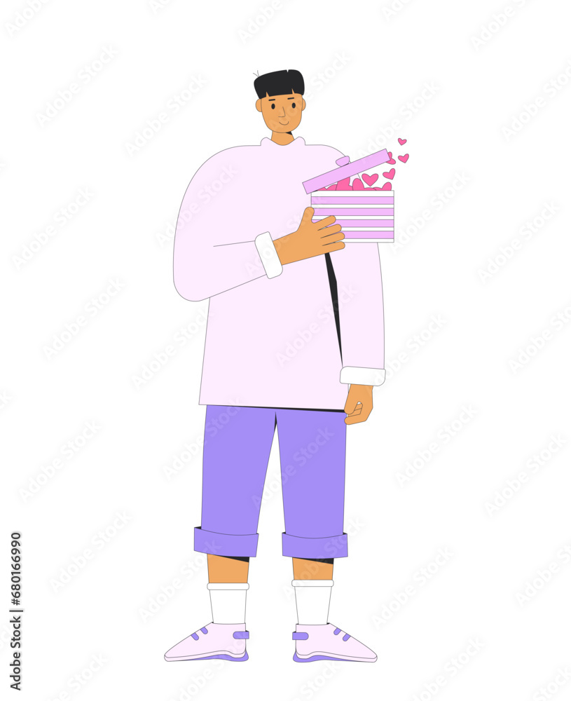 Teenager holding gift in heart shape. Valentine's Day. Teenager holding gift in heart shape. Valentine's Day.
