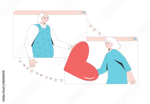 Senior couple virtual dating. Valentine's Day gift exchange.