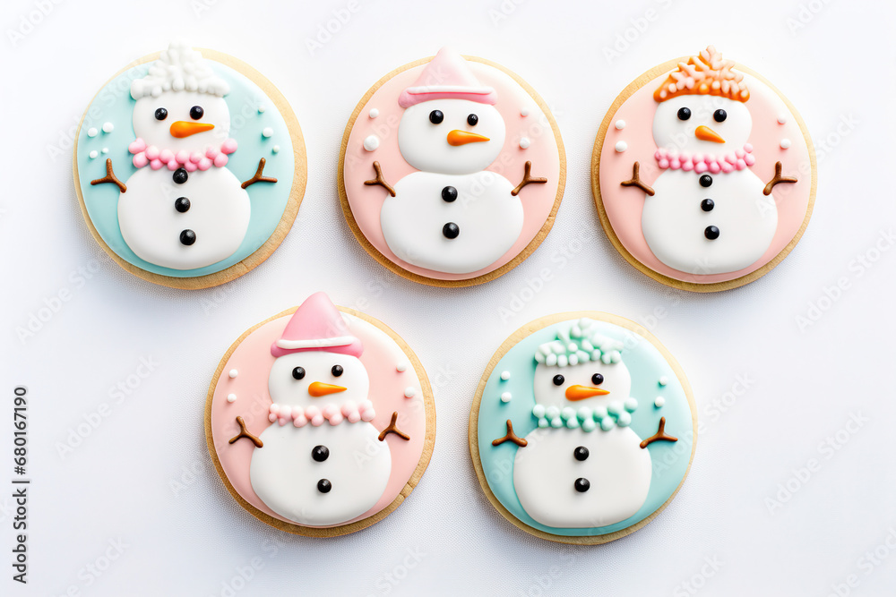 Cute Snowman Cookies on a White Background Cute Snowman Cookies on a White Background