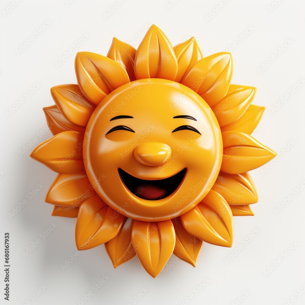 A yellow sun with a smiling face on a white background.