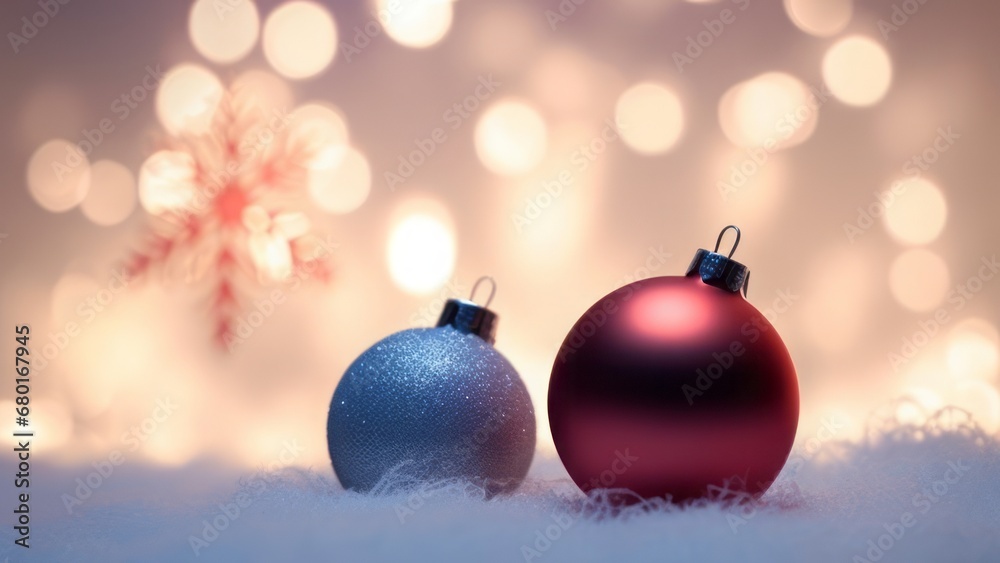 Minimalist New Year concept. A close-up of a red and blue decorative balls for the Christmas tree. Bokeh background. Minimalist New Year concept. A close-up of a red and blue decorative balls for the Christmas tree. Bokeh background.