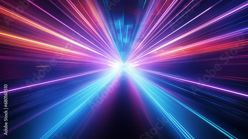 abstract colorful high-speed light trails background, motion effect, neon fastest glowing light, empty space scene, spotlight, cyber futuristic sci-fi background