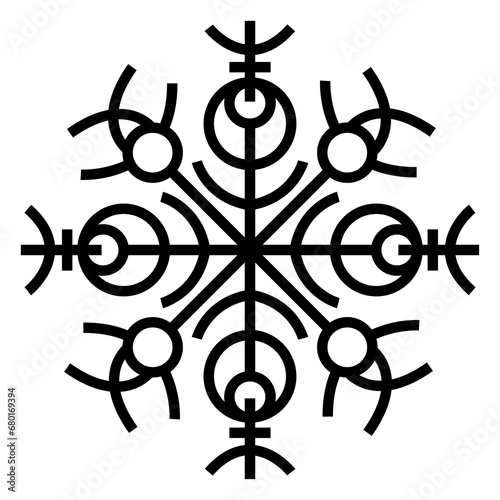 Beautiful abstract snowflake. Snow flake symmetric ornament design. PNG with transparent background