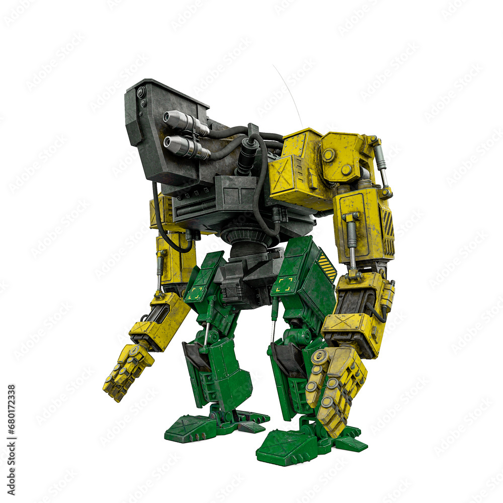 apocalyptic robot standing up in white background apocalyptic robot standing up in white background