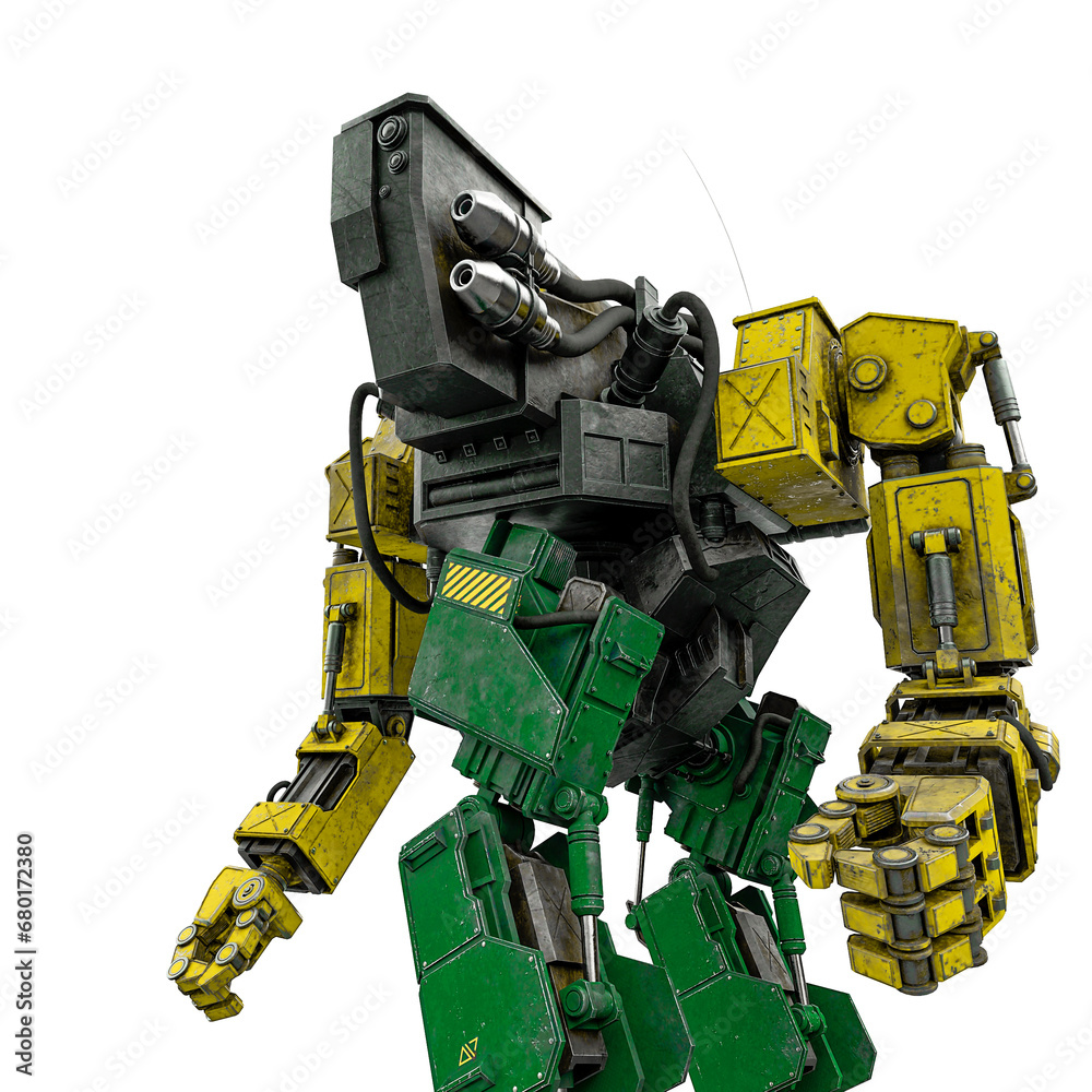 apocalyptic robot is ready for war in white background apocalyptic robot is ready for war in white background