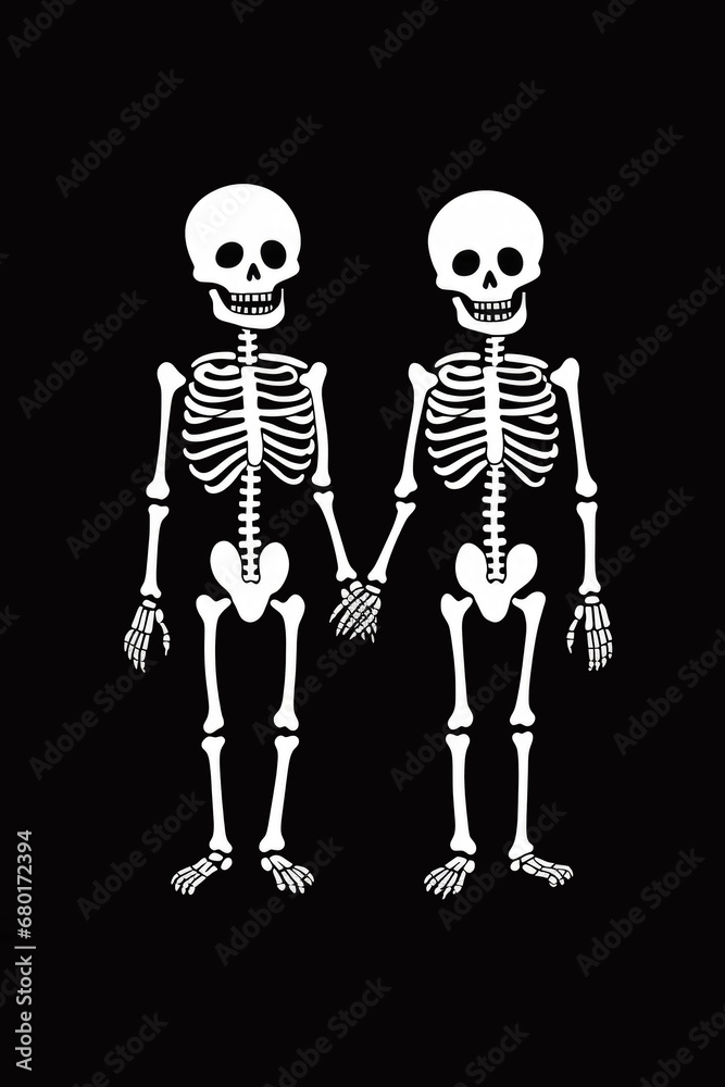 A couple of skeletons standing next to each other. A couple of skeletons standing next to each other.