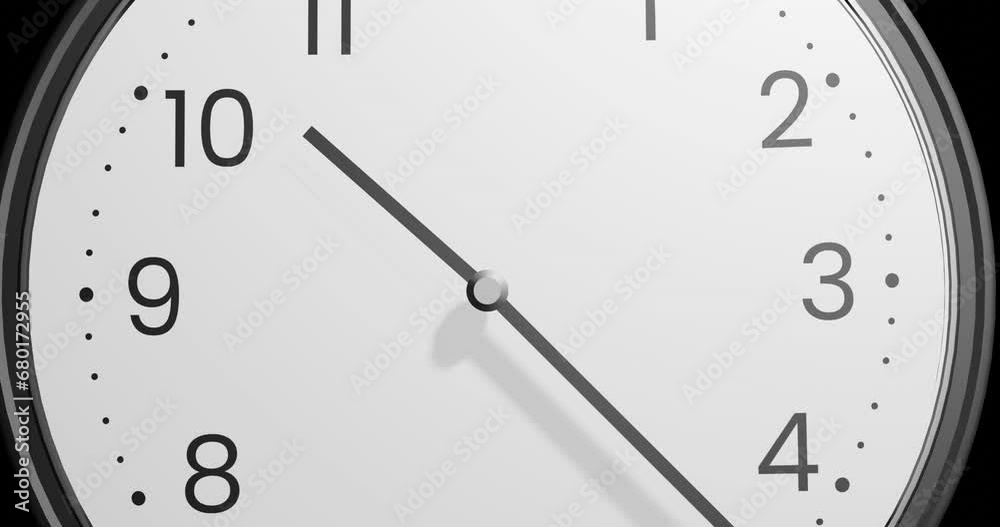 Animation of hands of white clock stopping at midnight Animation of hands of white clock stopping at midnight