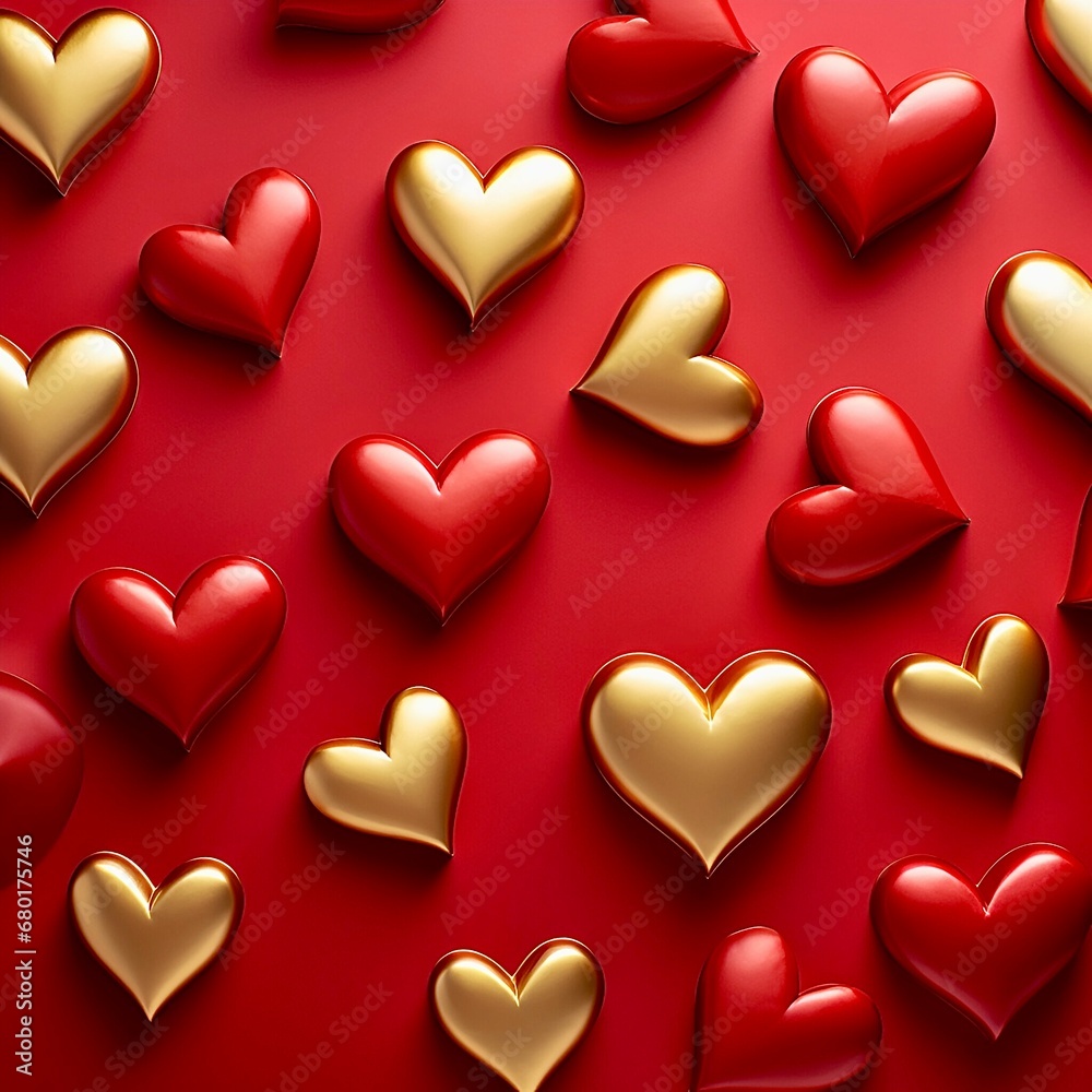 Golden and red hearts background