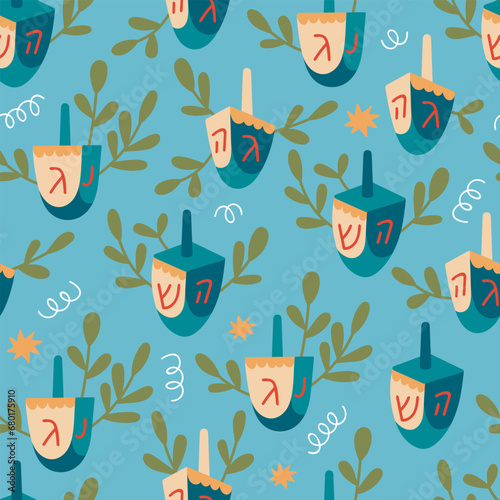 Jewish holiday Hanukkah seamless pattern background. Childish print for fabric, wrapping paper and wallpaper