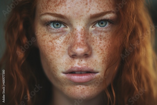 Young Woman with Freckles over Face Concept of Ugly Beauty