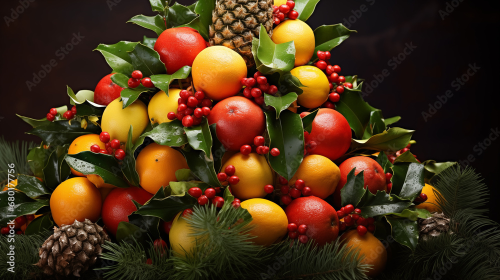 christmas tree branches and leave with fruits christmas tree branches and leave with fruits
