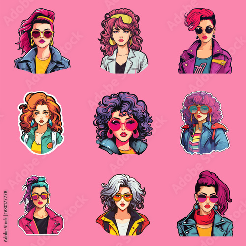 Stickers for women1980s fashion character