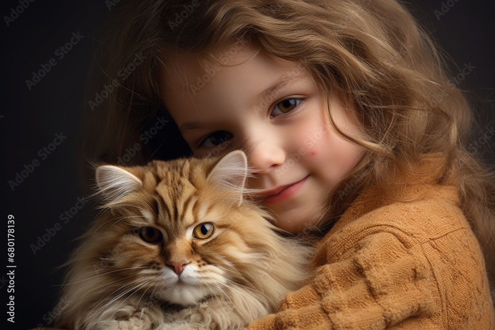 Little Girl Hugging a Cat Concept of Happy Childhood Memories with Pets Wallpaper Background Child Children