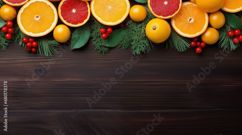 fruits and vegetables on wooden background