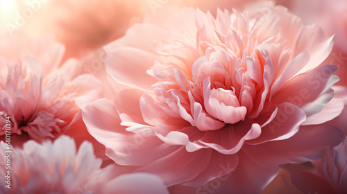 Pink peony flowers in a close-up view create a dreamy and romantic ambiance. photo