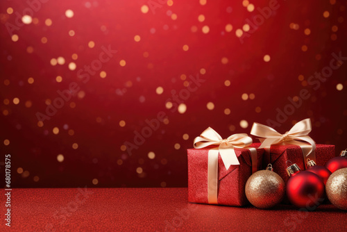 Merry Christmas and Happy New Year card on a red background