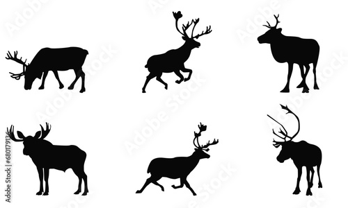 Deer or Caribou Silhouettes Vector set