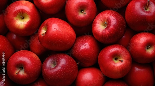  a pile of red apples with a yellow spot in the middle of the middle of the apples is a red apple with a yellow spot in the middle of the middle of the apples.