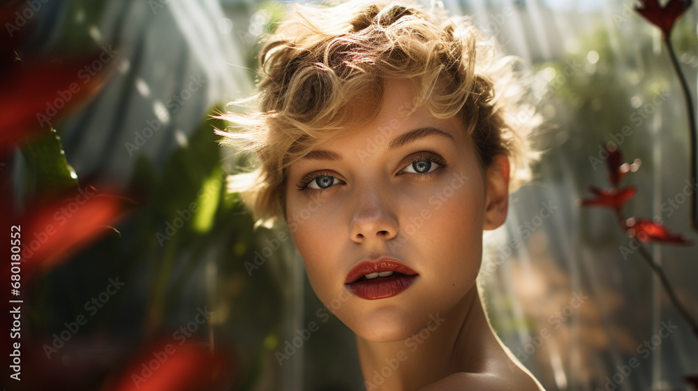 A fashion editorial photoshoot of a white female model in her 20s A fashion editorial photoshoot of a white female model in her 20s