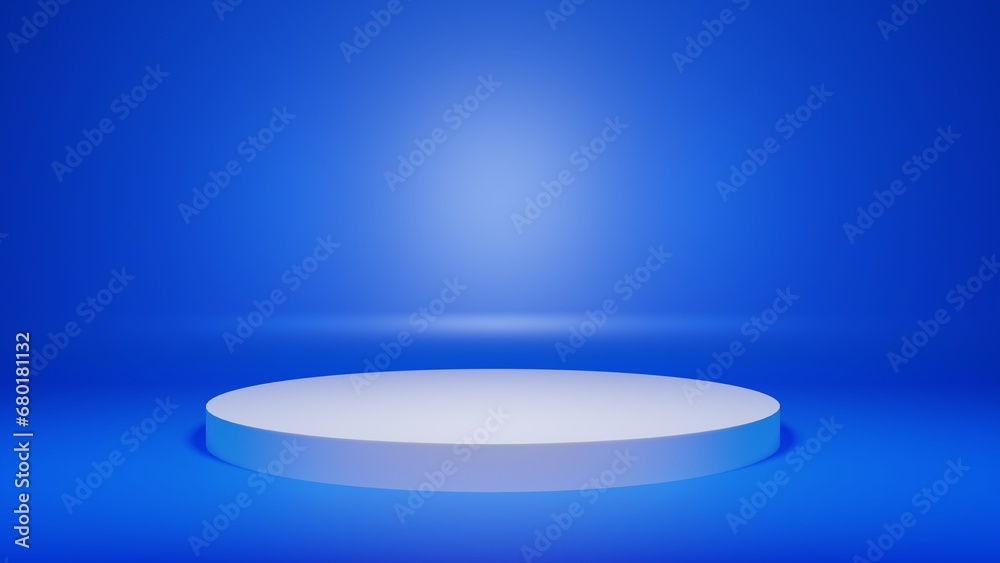Blank blue stand for showing product 3d render, empty blue background