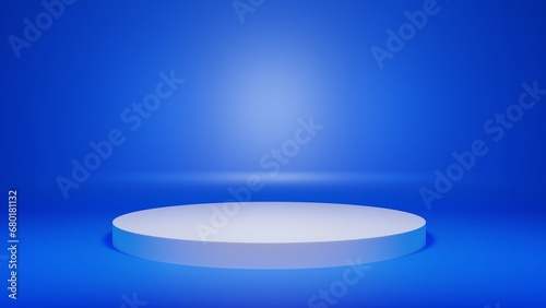 Blank blue stand for showing product 3d render, empty blue background and stand display, blue background with stand