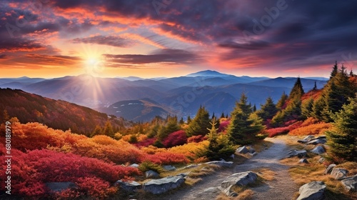 Colorful autumn morning in the Carpathian mountains Sokilsky ridge. © Nazia