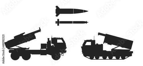 himars, m270A1 mlrs and missiles. m142 high mobility artillery rocket system. vector image for military design photo