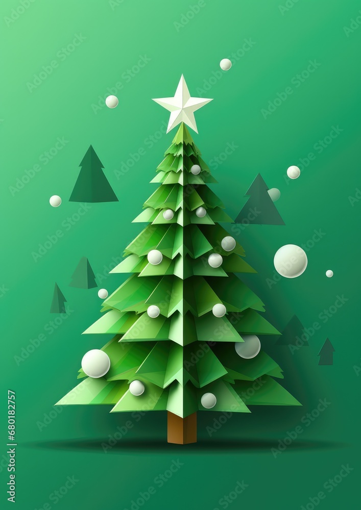 Decorated christmas tree with presents , simple illustration greeting card. Generative Ai.