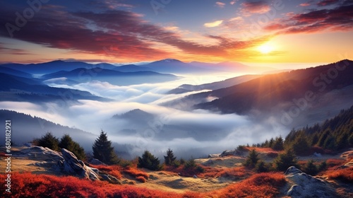 Colorful autumn morning in the Carpathian mountains Sokilsky ridge, .