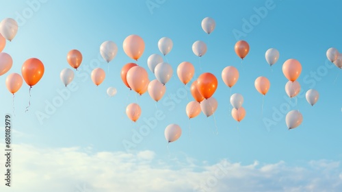  a bunch of balloons flying in the air with a blue sky in the back ground and white clouds in the back ground and a blue sky in the back ground.