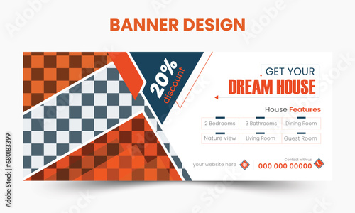 Real estate horizontal header web banner or background design vector.