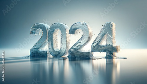 Happy new year 2024 in fluid water style photo