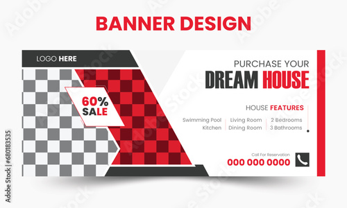 Real estate house background banner template.  Horizontal header web banner or background design.