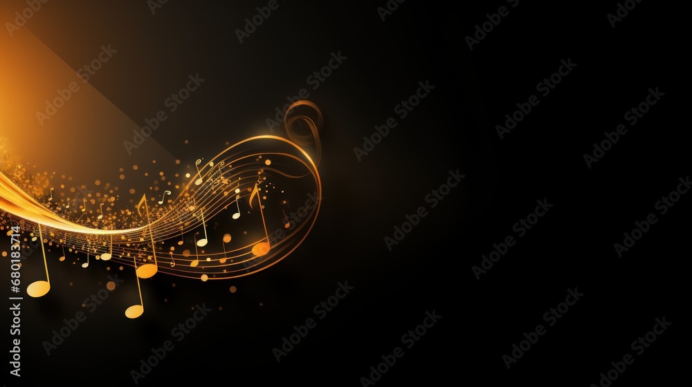  a black background with gold music notes and a black background with gold music notes and a black background with a black background and a black background with gold music notes. - obrazy, fototapety, plakaty 