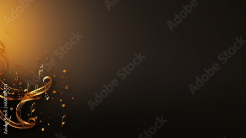  a black and gold background with musical notes and a treble clefs in the middle of the image and a black background with a gold background with a musical notes in the middle. photo