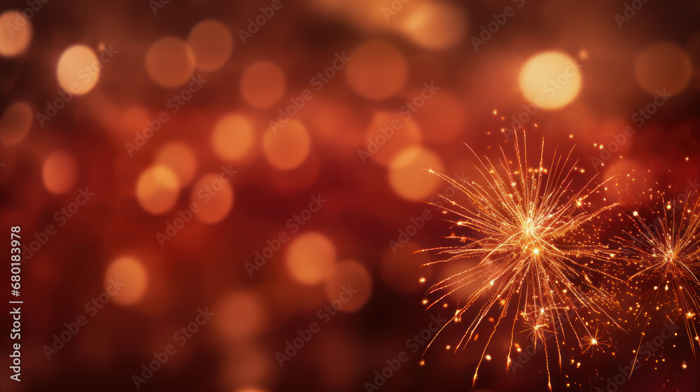 Maroon & Orange Fireworks Burst on Bokeh Background Maroon & Orange Fireworks Burst on Bokeh Background