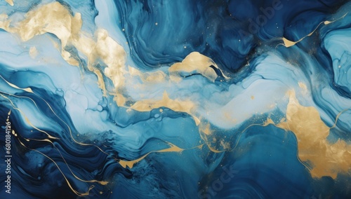 Marble Swirling blue and gold abstract pattern, perfect for artistic and contemporary designs.