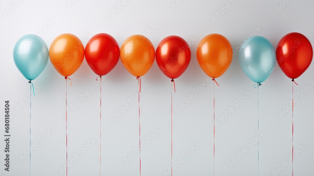 a row of balloons with red, orange, and blue balloons attached to the strings of the balloons on the string are in the shape of a rectangle in the shape of a rectangle. a row of balloons with red, orange, and blue balloons attached to the strings of the balloons on the string are in the shape of a rectangle in the shape of a rectangle.