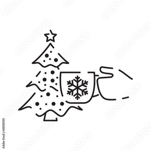 Christmas and winter hot chocolate Cup of hot cocoa with marshmallows and candy cane isolated on a white background. Vector holiday and Christmas designs