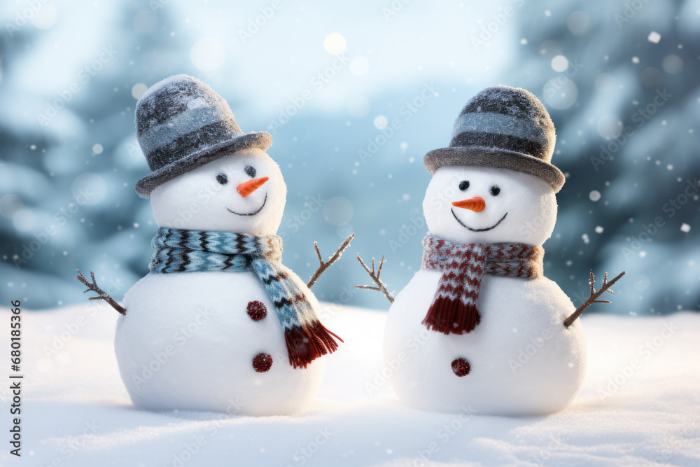 Two Snowmen Standing Face to Face Two Snowmen Standing Face to Face